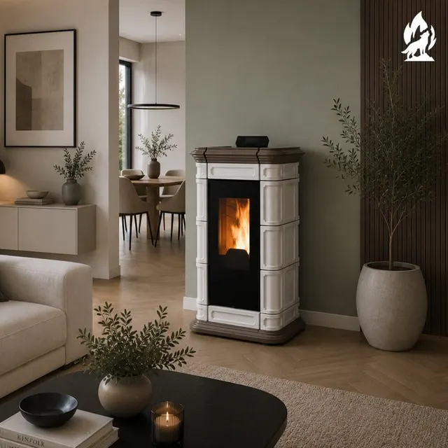 Kominek na pellet Thermorossi Saint Moritz Supreme Natural Plus w ceramice orzechowej