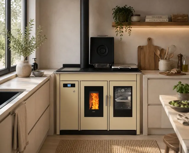 Kuchnia na pellet Klover Smart 120 BT stal kremowy