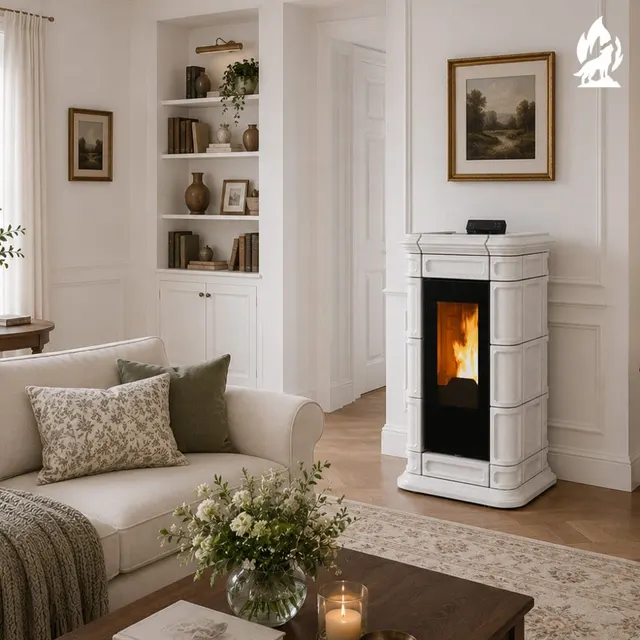 Kominek na pellet Thermorossi Saint Moritz Supreme Natural Plus w białym kolorze