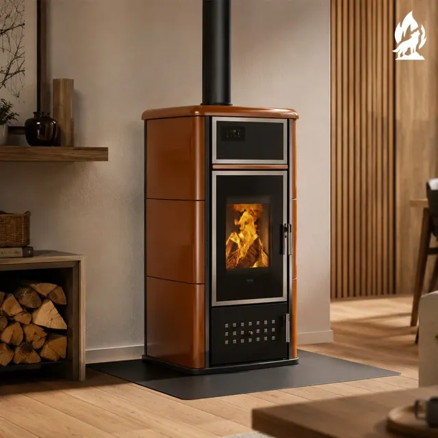 Kominek na drewno Klover Belvedere 20 w ceramice camel