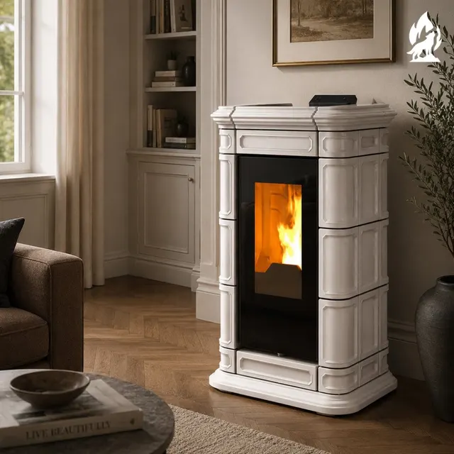 Kominek na pellet Thermorossi Saint Moritz PIDRA14 w białej ceramice