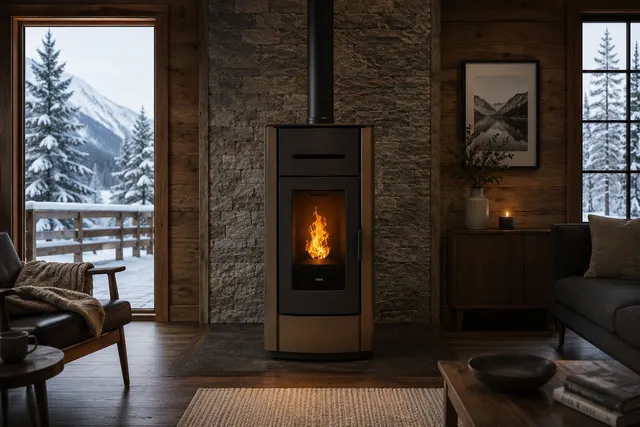 Kominek na pellet Klover Kros 80 Air stal brązowa