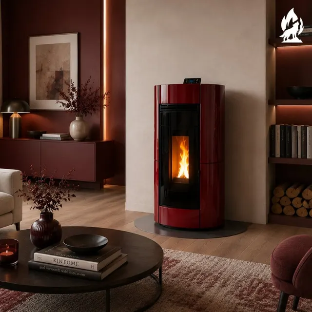 Kominek na drewno Thermorossi Chic w bordowej ceramice