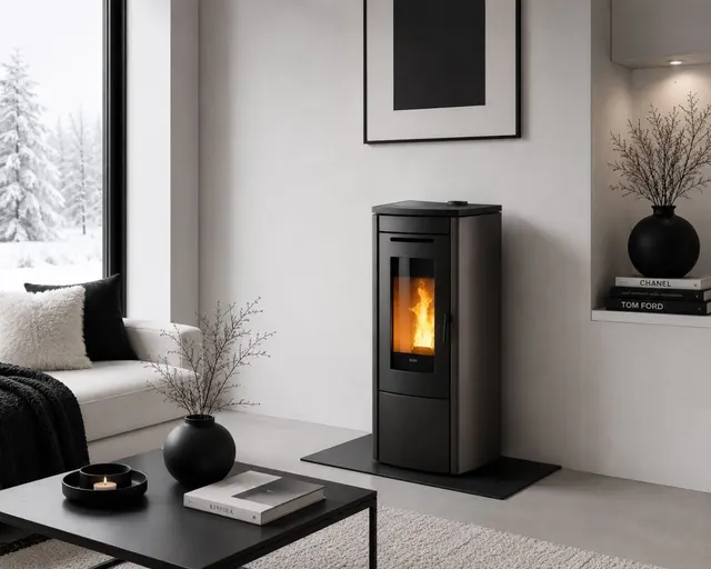 Kominek na pellet Klover Soft 80 Air w kolorze stal czarna
