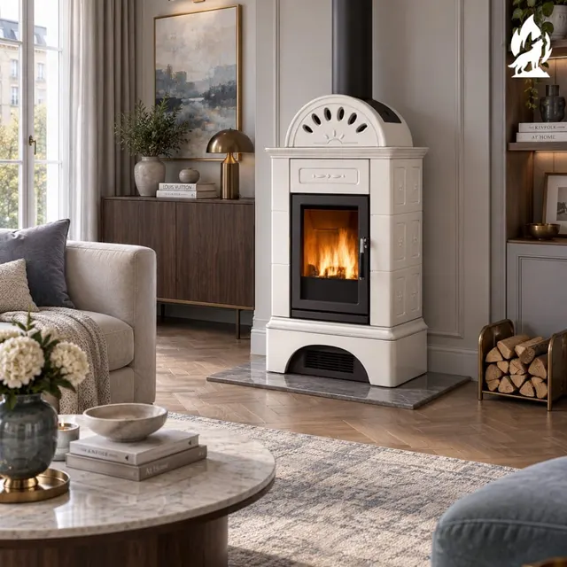 Wood-burning stove Piazzetta Brunico Maiolica white