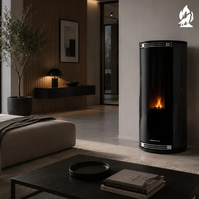 Kominek na pellet Moretti Design Globe Relax 9 z czarnym szkłem