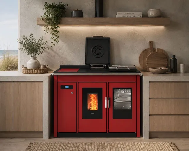 Kuchnia na pellet Klover Smart 120 BT stal bordo