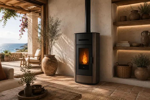 Kominek na pellet Klover Kros 80 Air stal brązowa