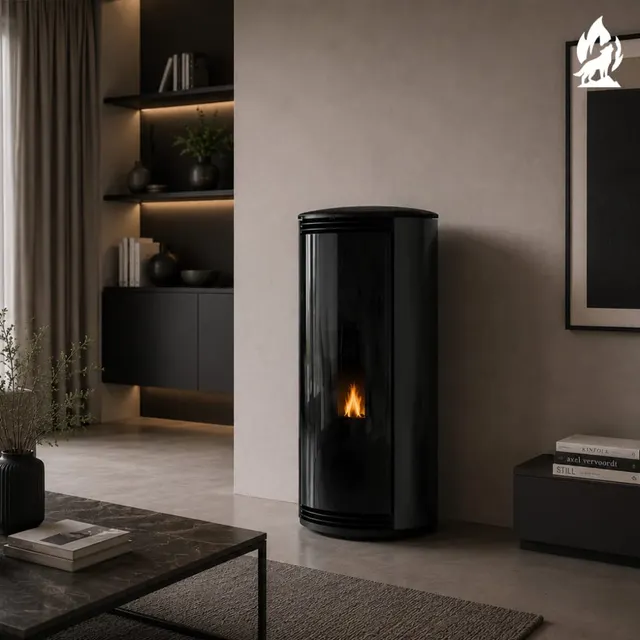 Kominek na pellet Moretti Design Trifolium Air z czarnym szkłem
