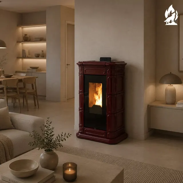 Kominek na pellet Thermorossi Saint Moritz PIDRA18 w bordowej ceramice