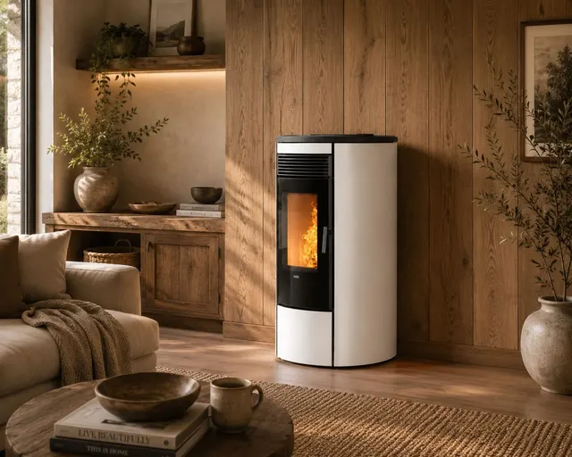 Kominek na pellet Klover Omega 120 Multi-Air stal kość słoniowa