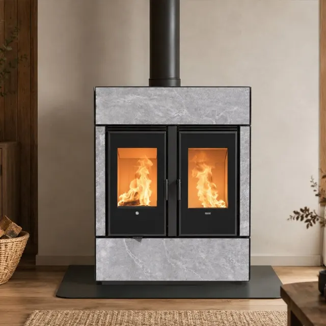 Kominek hybrydowy Klover Dual Air w kolorze gresu szarego