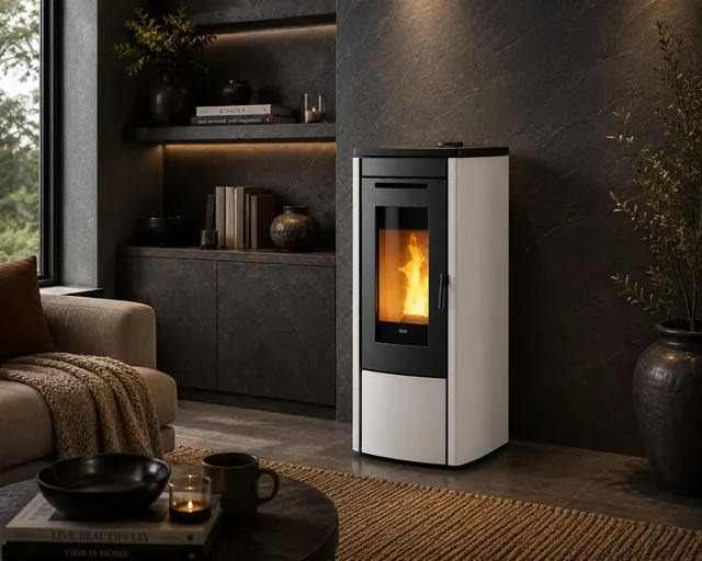Kominek na pellet Klover Soft 80 Air stal kość słoniowa