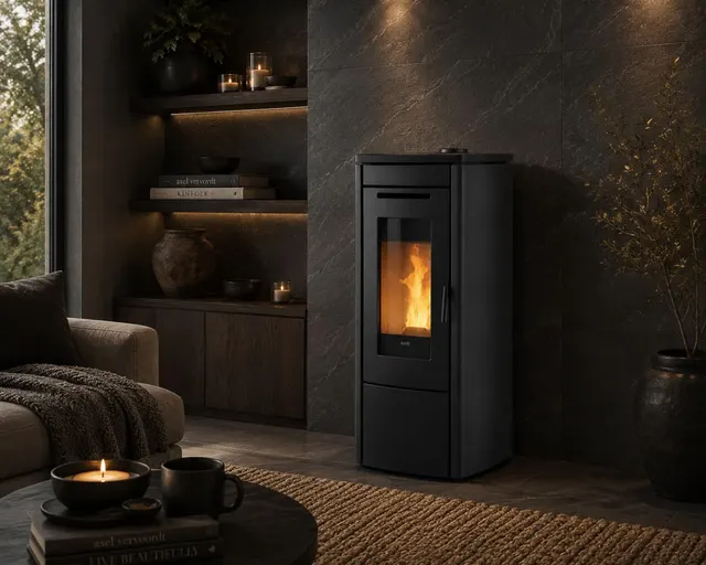 Kominek na pellet Klover Soft 80 Air stal czarna