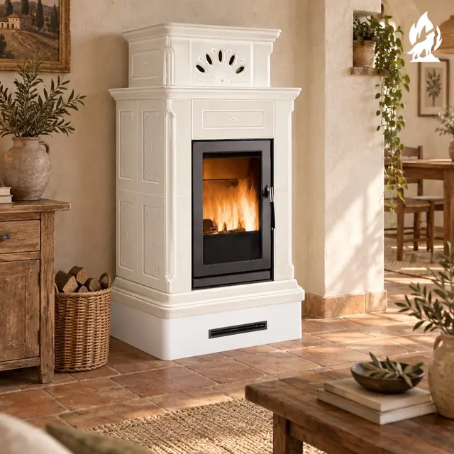 Wood-burning stove Piazzetta Canazei Maiolica white
