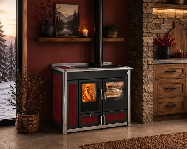 Wood-burning cooker Klover Altea 110 Plus Maiolica bordo