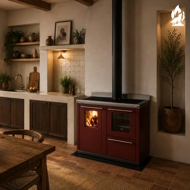 Wood-burning cooker Thermorossi Bosky F30 Square RtS steel bordo