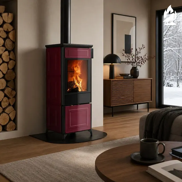 Kominek na drewno Nobis 8/10 Classic 200 w ceramice bordowej