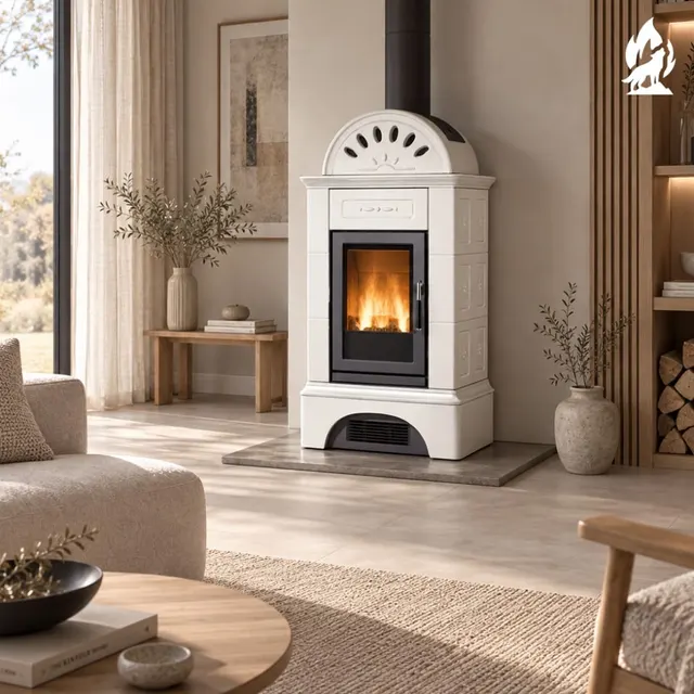Wood-burning stove Piazzetta Brunico Maiolica white