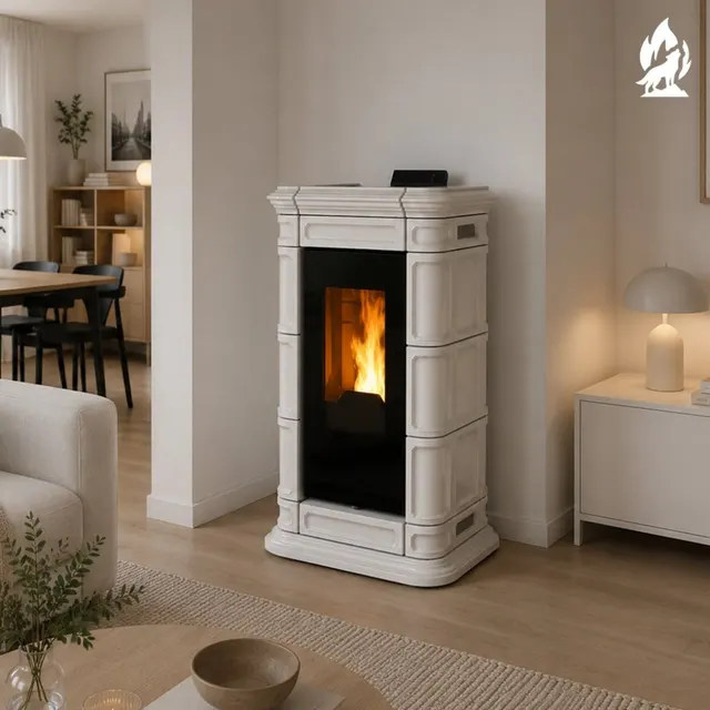 Kominek na pellet Thermorossi Saint Moritz PIDRA18 w ceramice białej