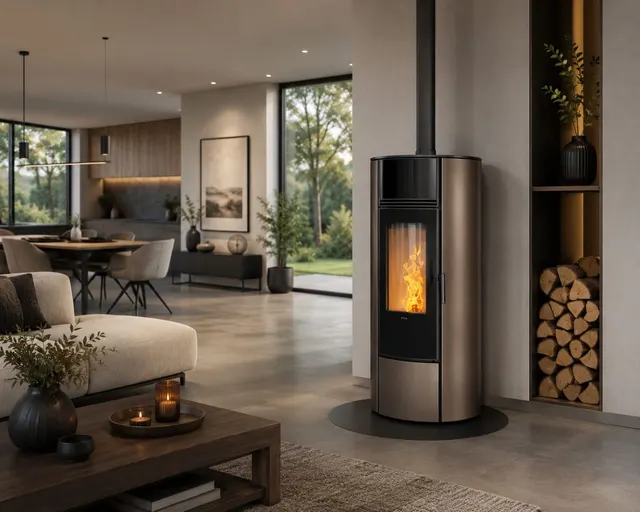 Kominek na pellet Klover Super 9 Air stal brązowa