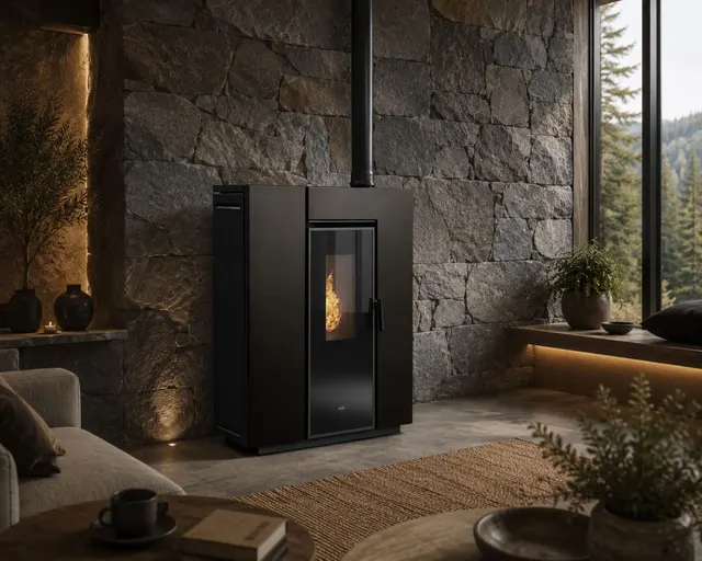 Kominek na pellet Klover Klin 80 Air stal czarna