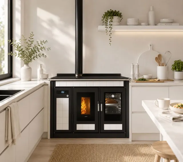 Kuchnia na pellet Klover Smart 120 Plus ceramika kość słoniowa