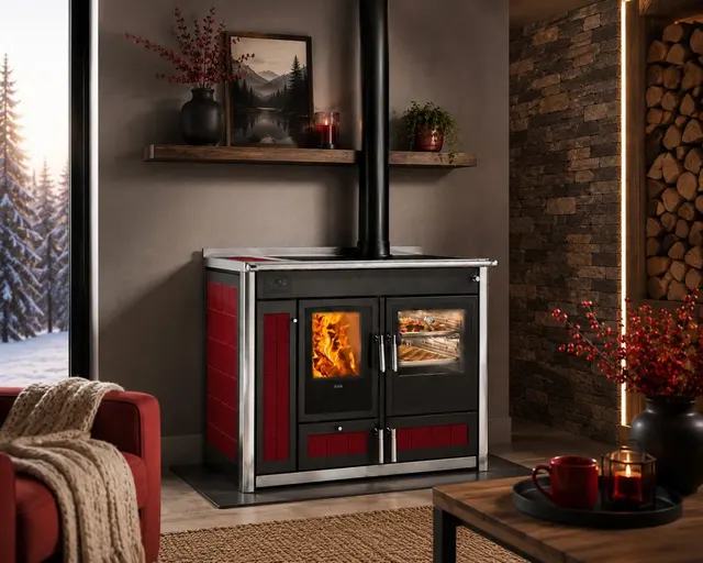 Wood-burning cooker Klover Altea 110 Plus Maiolica bordo