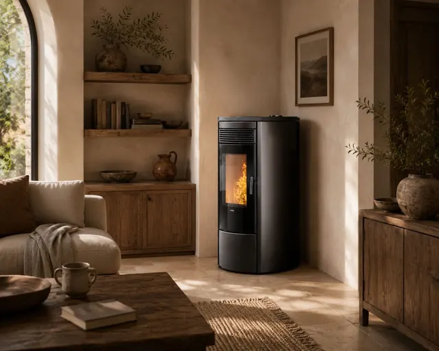 Kominek na pellet Klover Omega 120 Air w kolorze czarnym