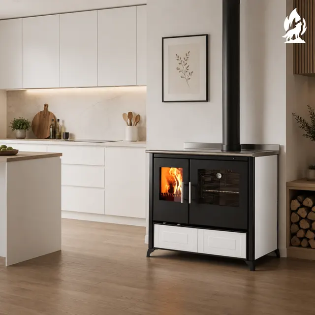 Wood-burning cooker Nobis Lina 90 Maiolica white