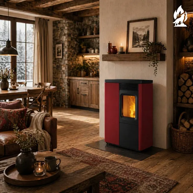Pellet stove Nobis 6/9 N70 Slim V steel bordo