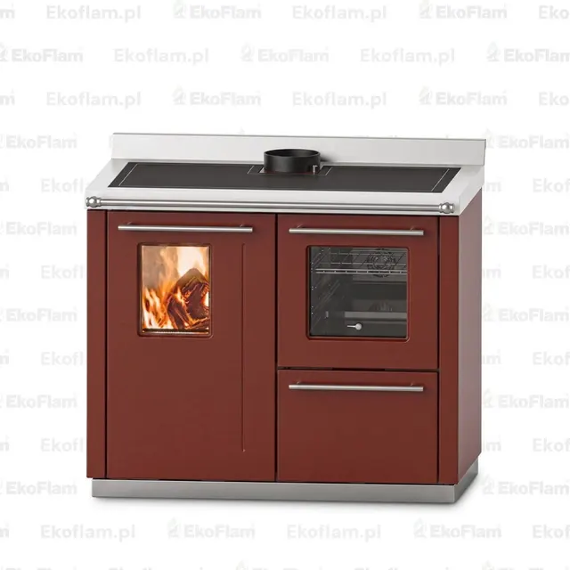 Wood-burning cooker Thermorossi Bosky F30 Square RtS steel bordo