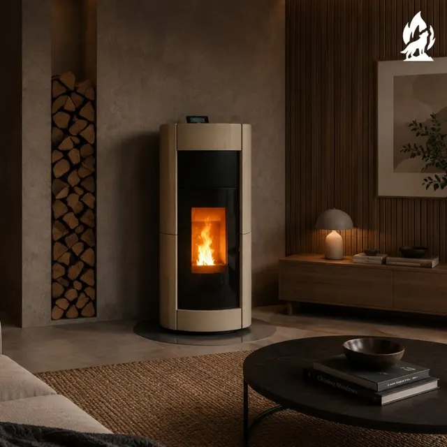 Kominek na drewno Thermorossi Chic w ceramice orzechowej z widocznymi detalami