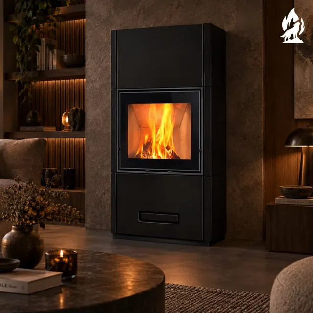 Kominek na drewno Piazzetta Berna Wood MC 65/60 z czarnej ceramiki, widok galerii