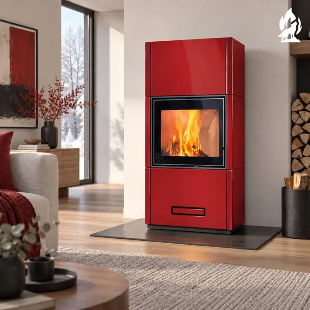 Kominek na drewno Piazzetta Davos Wood MC 65/60 z ceramiczną bordową obudową