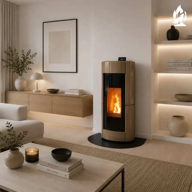 Kominek na pellet Thermorossi Chic Supreme Idra w ceramice orzechowej