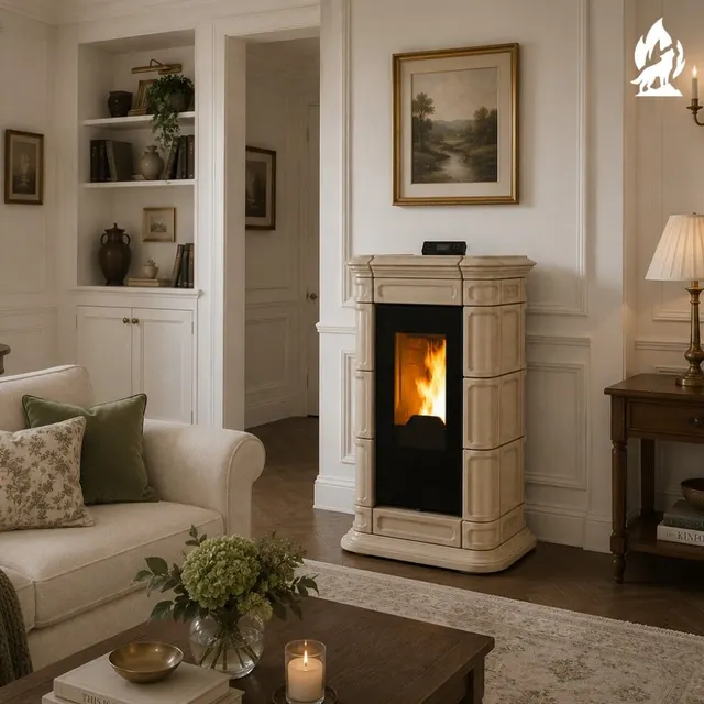 Kominek na pellet Thermorossi Saint Moritz Natural Plus w kremowej ceramice