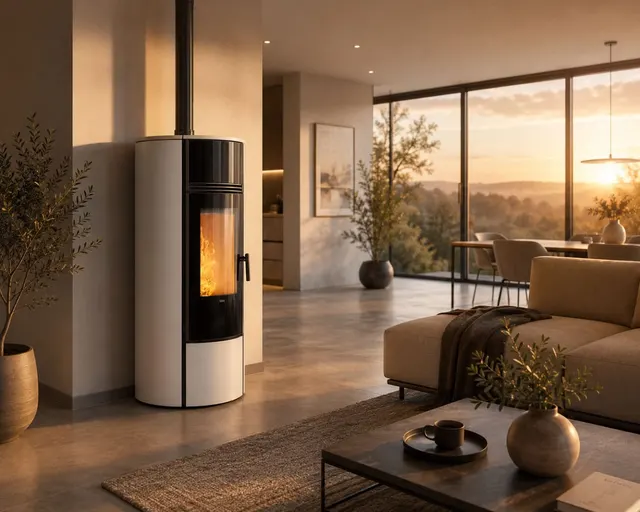 Kominek na pellet Klover Super 7 Air stal kość słoniowa