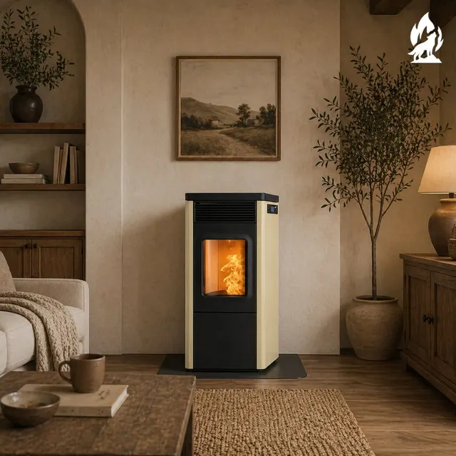 Kominek na pellet Nobis 6/9 N70 V stal kremowa