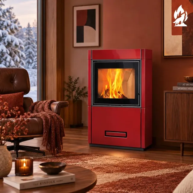 Kominek na drewno Piazzetta Lugano Wood MC 65/60 ceramika bordowa