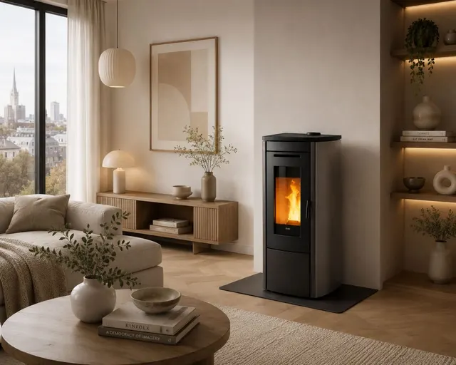 Kominek na pellet Klover Soft 100 Air stal brązowa
