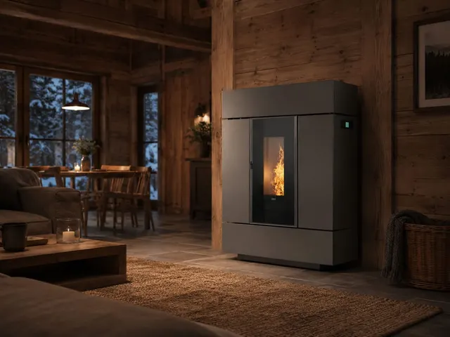 Kominek na pellet Klover Klio Slim w brązowej stali