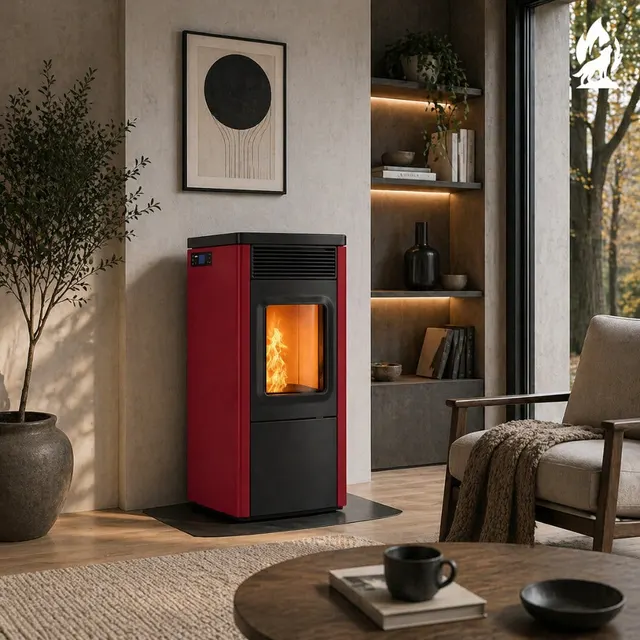 Pellet stove Nobis 6/9 N70 V steel bordo
