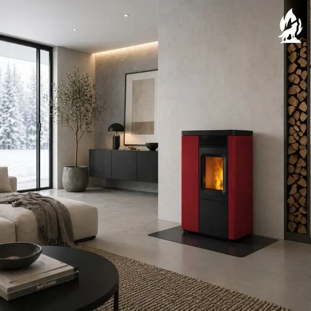 Pellet stove Nobis 6/9 N70 Slim V steel bordo