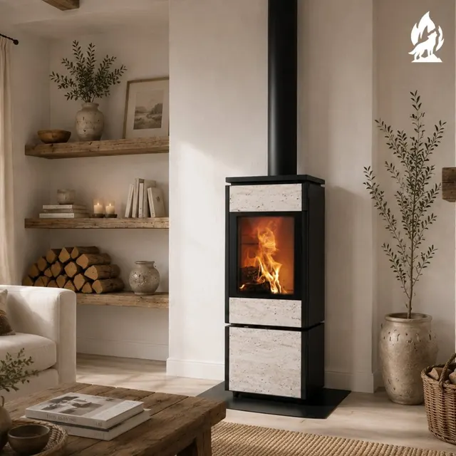Wood-burning stove Nobis 8/10 Flat 700 gres travertine