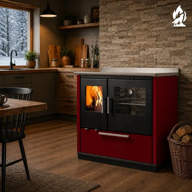 Piec kuchenny na drewno Nobis Ogla 90 w kolorze bordowym