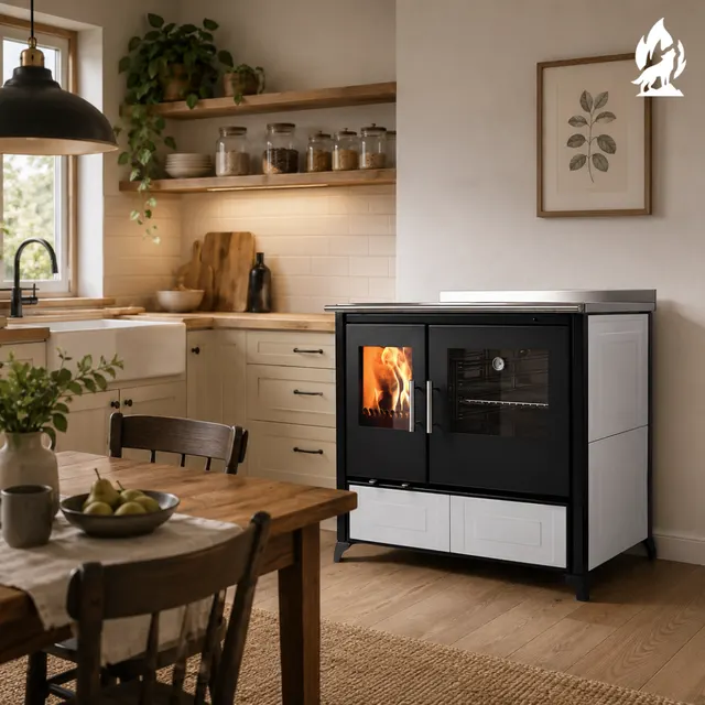 Piec kuchenny na drewno Nobis Lina 90 w ceramice białej