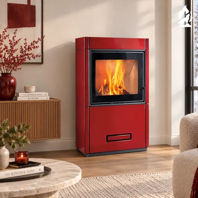 Kominek na drewno Piazzetta Lugano Wood MC 65/60 ceramika bordowa