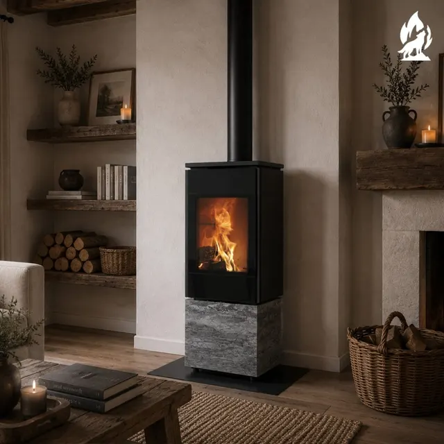 Kominek na drewno Nobis 8/10 Flat 500 gres dark w eleganckim wykończeniu