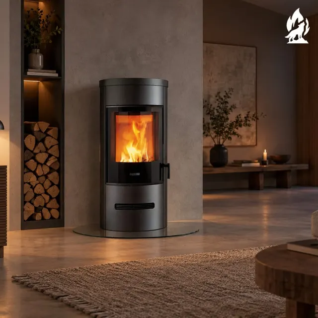 Kominek na drewno Piazzetta E129 M Hermetic stal czarna z górnym kaflem